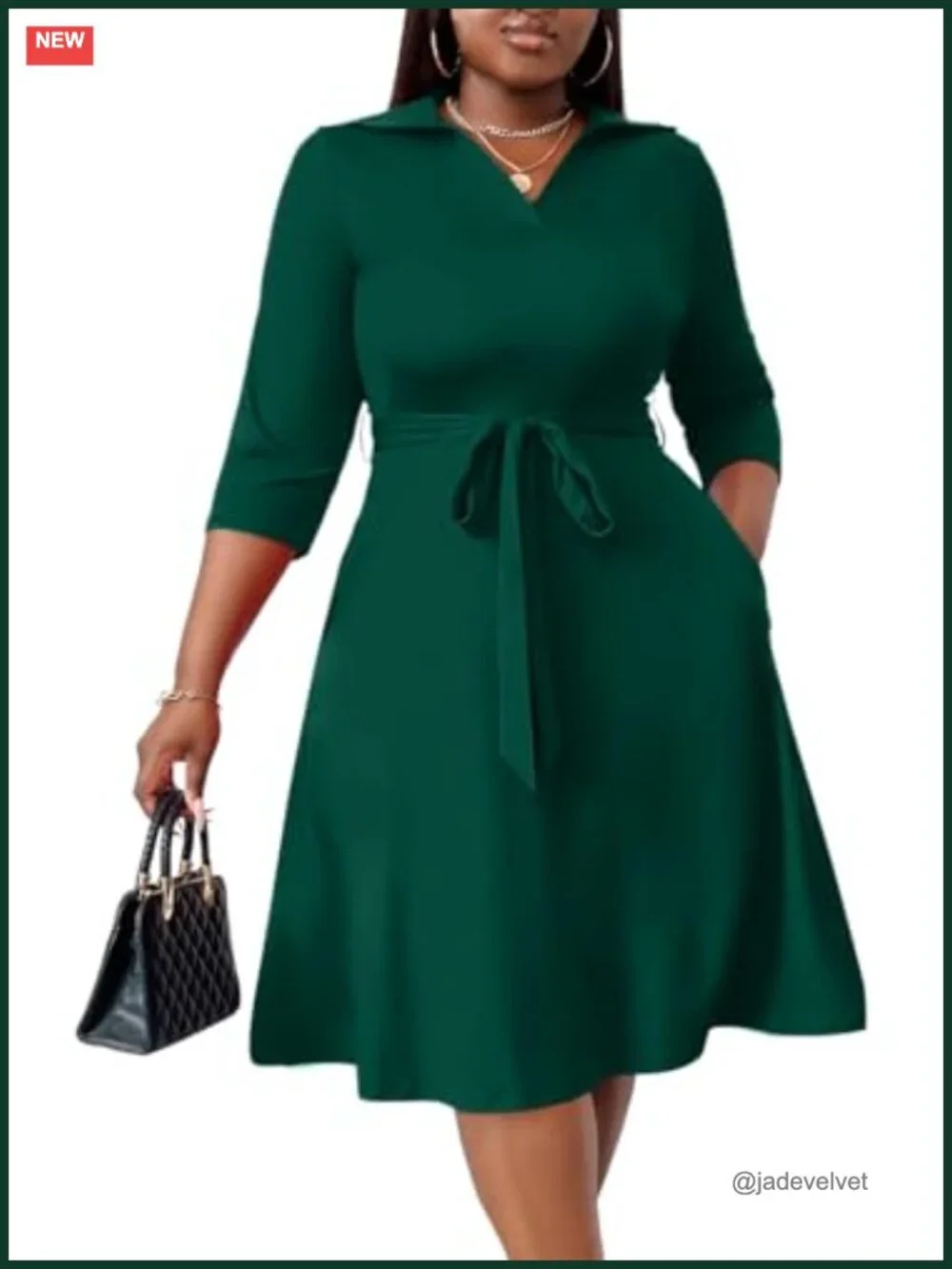 Plus Size Fit & Flare Midi Dress with Pockets and Belt